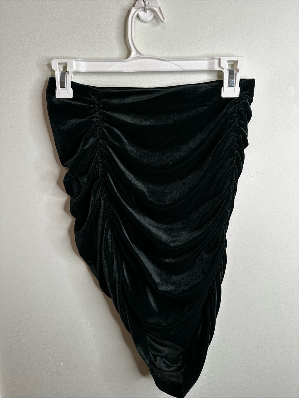 Express Dark Green Asymmetrical Ruched Velvet Skirt
